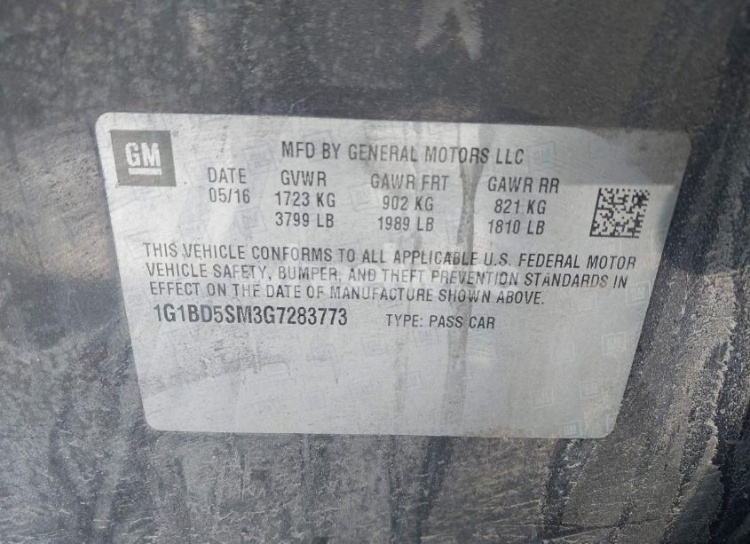 Photo 9 of 2016 Chevrolet Cruze LT MANUAL (VIN 1G1BD5SM3G7283773)