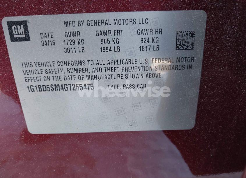 Photo 9 of 2016 Chevrolet Cruze LT MANUAL (VIN 1G1BD5SM4G7265475)