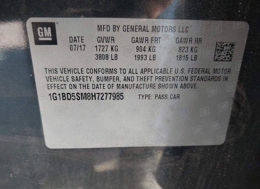 Photo 9 of 2017 Chevrolet Cruze LT MANUAL (VIN 1G1BD5SM8H7277985)