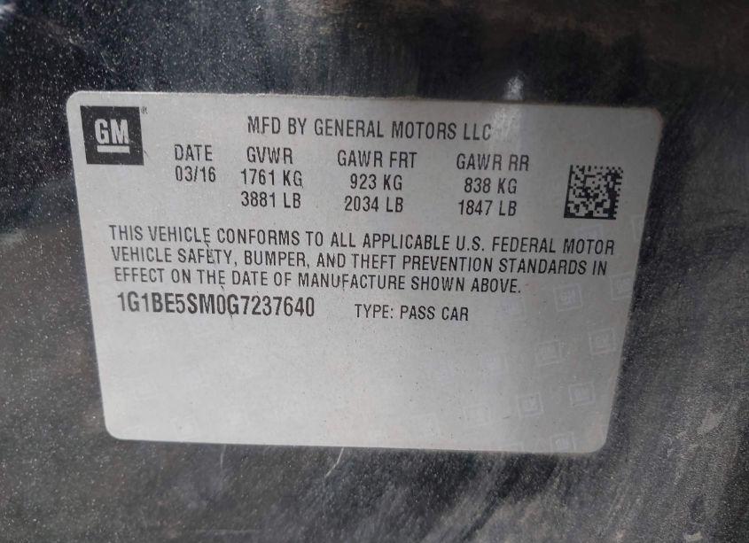 Photo 9 of 2016 Chevrolet Cruze LT AUTO (VIN 1G1BE5SM0G7237640)