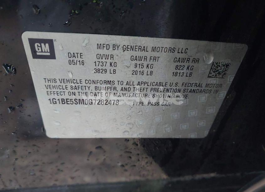 Photo 9 of 2016 Chevrolet Cruze LT AUTO (VIN 1G1BE5SM0G7282478)