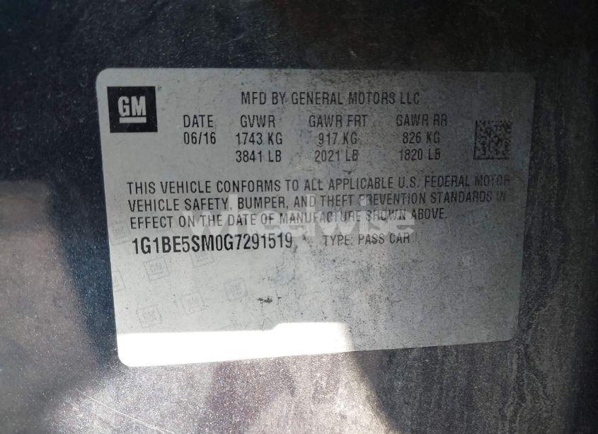 Photo 9 of 2016 Chevrolet Cruze LT AUTO (VIN 1G1BE5SM0G7291519)