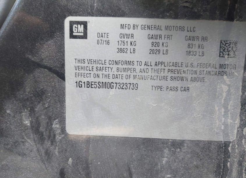 Photo 9 of 2016 Chevrolet Cruze LT AUTO (VIN 1G1BE5SM0G7323739)