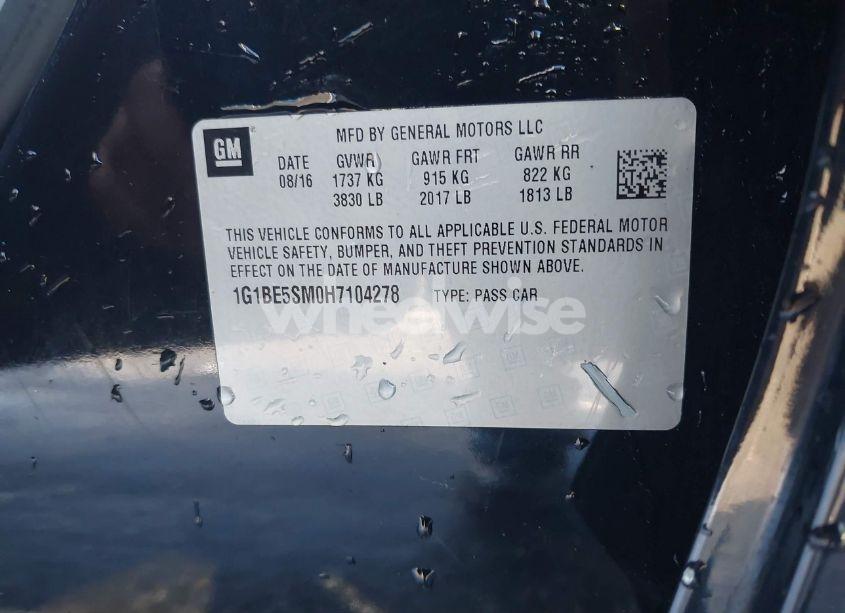 Photo 9 of 2017 Chevrolet Cruze LT AUTO (VIN 1G1BE5SM0H7104278)