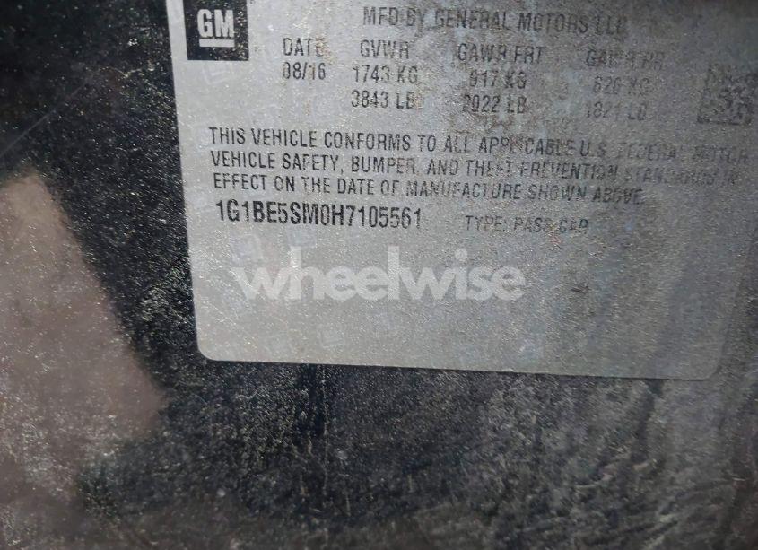 Photo 9 of 2017 Chevrolet Cruze LT AUTO (VIN 1G1BE5SM0H7105561)