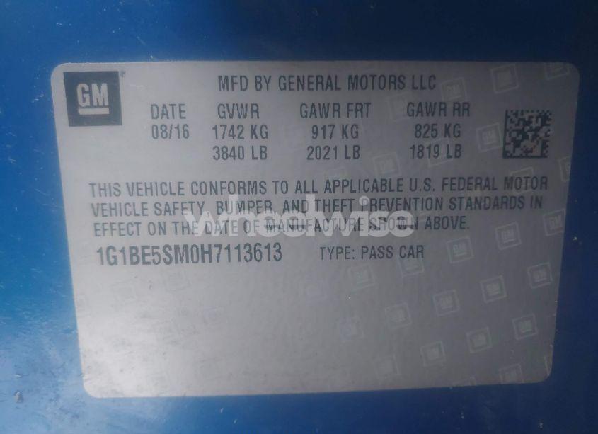 Photo 9 of 2017 Chevrolet Cruze LT AUTO (VIN 1G1BE5SM0H7113613)