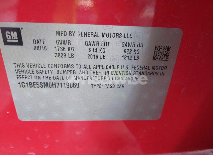 Photo 9 of 2017 Chevrolet Cruze LT AUTO (VIN 1G1BE5SM0H7119069)