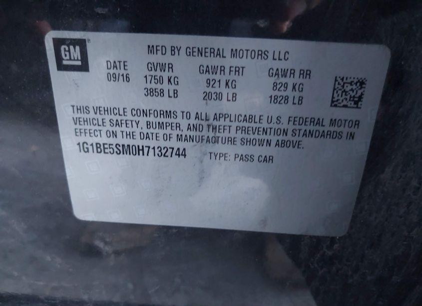 Photo 9 of 2017 Chevrolet Cruze LT AUTO (VIN 1G1BE5SM0H7132744)