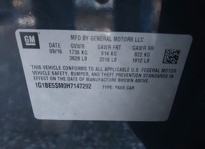 Photo 9 of 2017 Chevrolet Cruze LT AUTO (VIN 1G1BE5SM0H7147292)