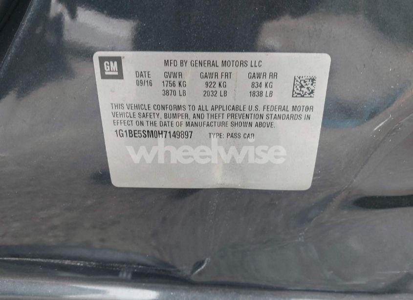 Photo 9 of 2017 Chevrolet Cruze LT AUTO (VIN 1G1BE5SM0H7149897)