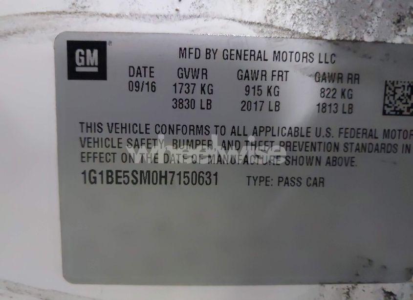 Photo 9 of 2017 Chevrolet Cruze LT AUTO (VIN 1G1BE5SM0H7150631)