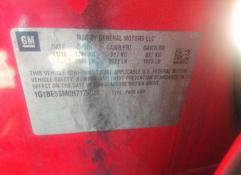 Photo 9 of 2017 Chevrolet Cruze LT AUTO (VIN 1G1BE5SM0H7179028)