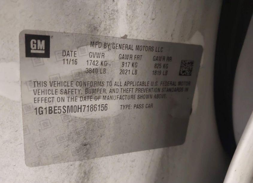 Photo 9 of 2017 Chevrolet Cruze LT AUTO (VIN 1G1BE5SM0H7186156)