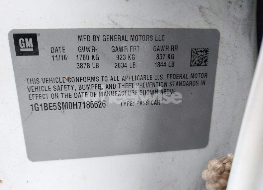 Photo 9 of 2017 Chevrolet Cruze LT AUTO (VIN 1G1BE5SM0H7186626)