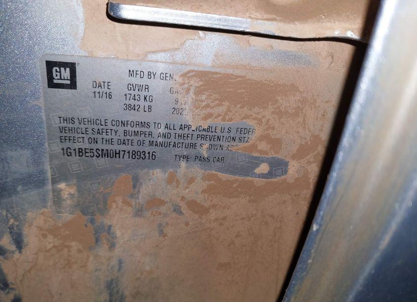 Photo 9 of 2017 Chevrolet Cruze LT AUTO (VIN 1G1BE5SM0H7189316)