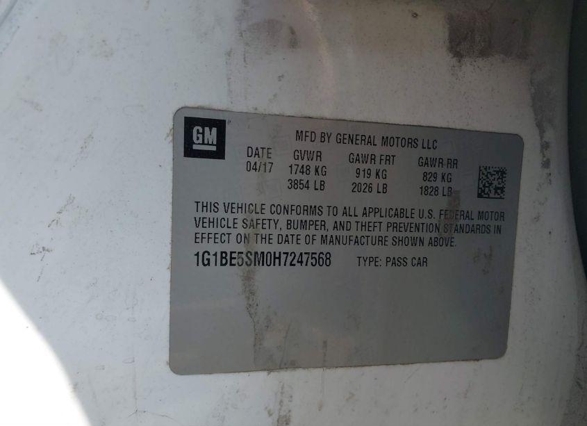 Photo 9 of 2017 Chevrolet Cruze LT AUTO (VIN 1G1BE5SM0H7247568)