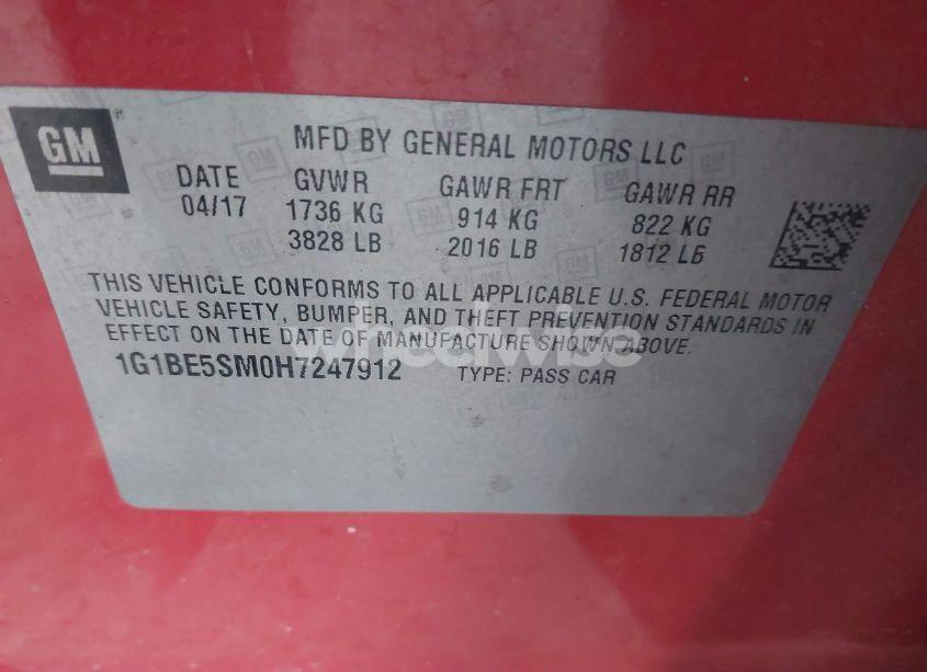 Photo 9 of 2017 Chevrolet Cruze LT AUTO (VIN 1G1BE5SM0H7247912)