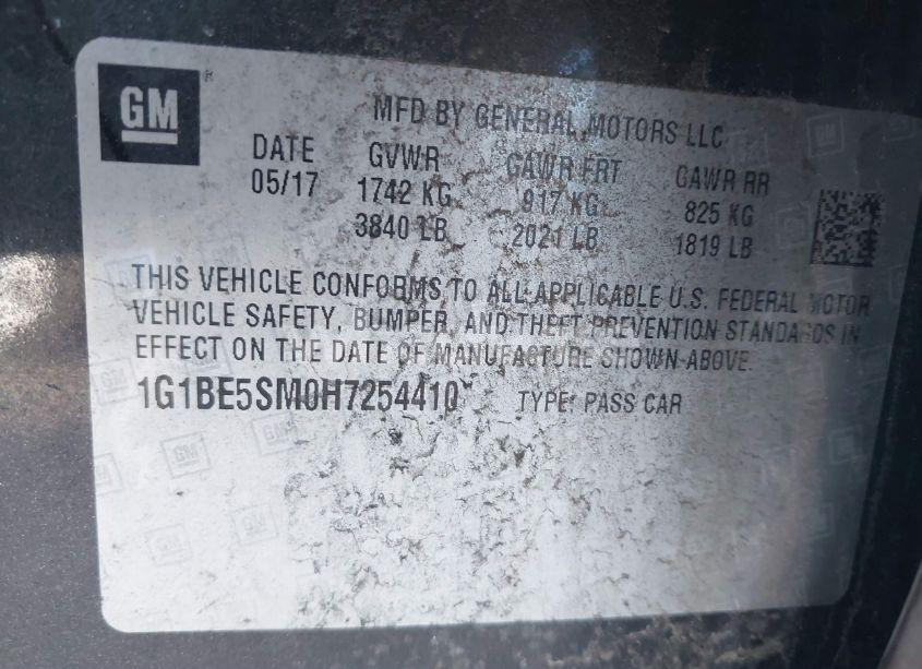 Photo 9 of 2017 Chevrolet Cruze LT AUTO (VIN 1G1BE5SM0H7254410)