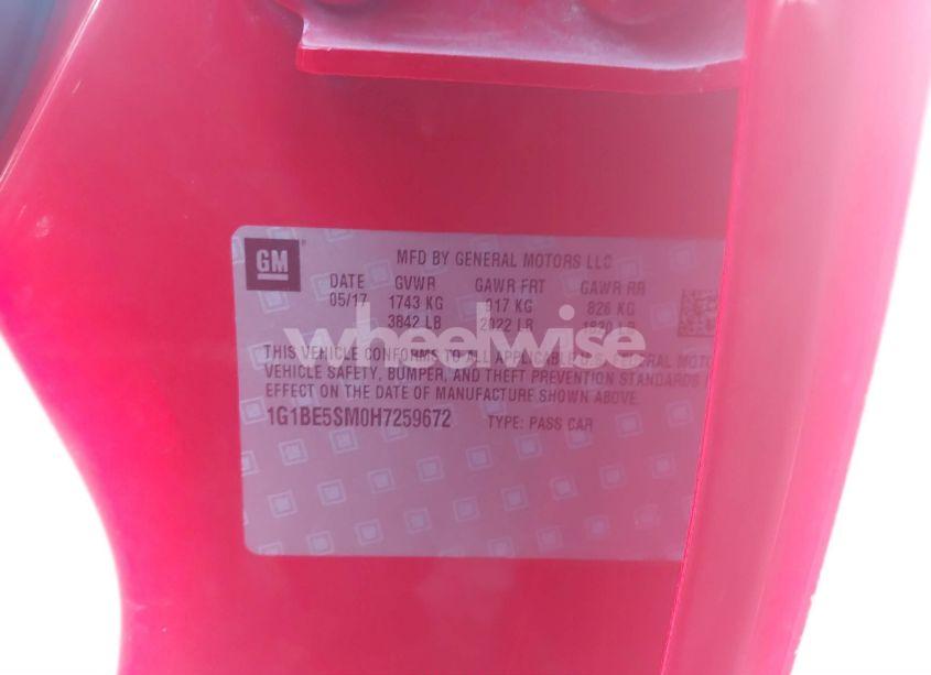 Photo 9 of 2017 Chevrolet Cruze LT AUTO (VIN 1G1BE5SM0H7259672)