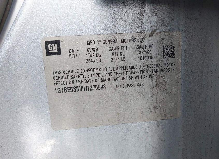 Photo 9 of 2017 Chevrolet Cruze LT AUTO (VIN 1G1BE5SM0H7275998)