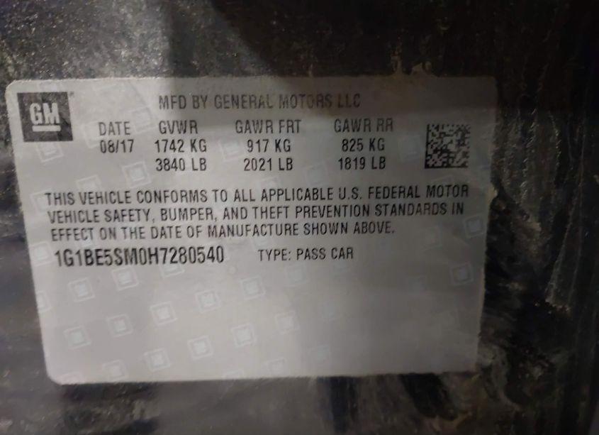 Photo 9 of 2017 Chevrolet Cruze LT AUTO (VIN 1G1BE5SM0H7280540)