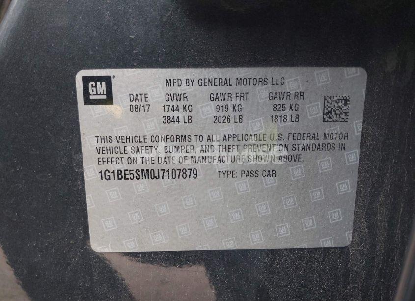 Photo 9 of 2018 Chevrolet Cruze LT AUTO (VIN 1G1BE5SM0J7107879)