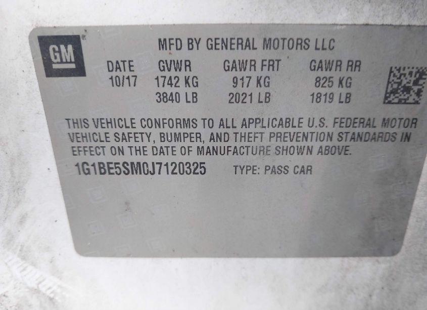 Photo 9 of 2018 Chevrolet Cruze LT AUTO (VIN 1G1BE5SM0J7120325)