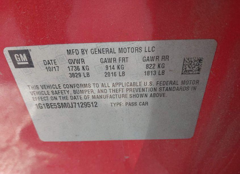 Photo 9 of 2018 Chevrolet Cruze LT AUTO (VIN 1G1BE5SM0J7129512)