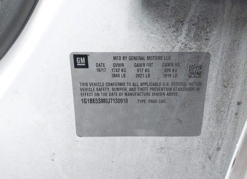 Photo 9 of 2018 Chevrolet Cruze LT AUTO (VIN 1G1BE5SM0J7130918)