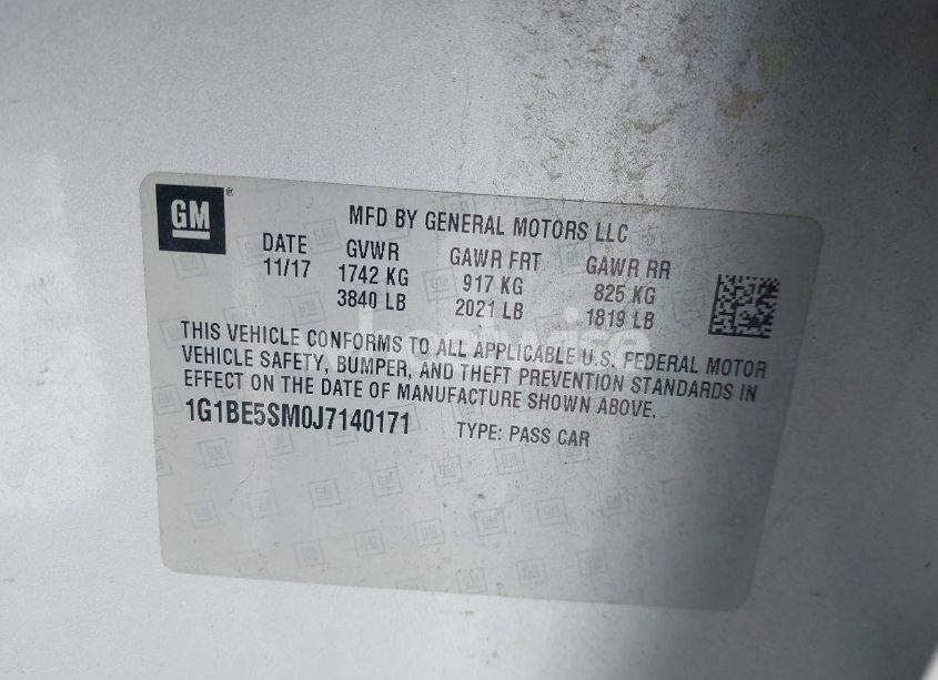 Photo 9 of 2018 Chevrolet Cruze LT AUTO (VIN 1G1BE5SM0J7140171)