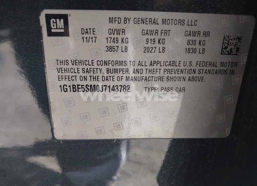 Photo 9 of 2018 Chevrolet Cruze LT AUTO (VIN 1G1BE5SM0J7143782)