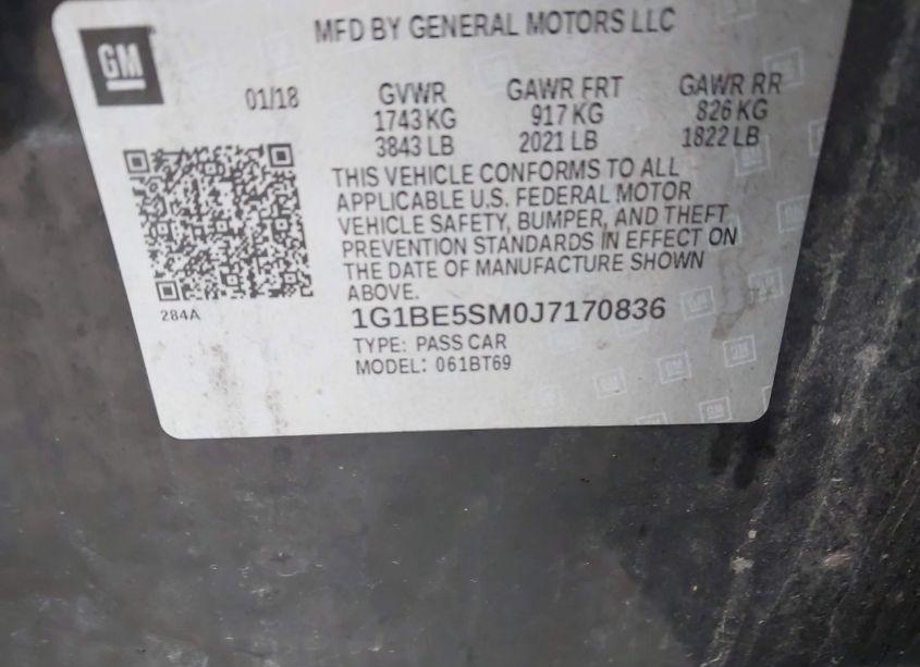 Photo 9 of 2018 Chevrolet Cruze LT AUTO (VIN 1G1BE5SM0J7170836)