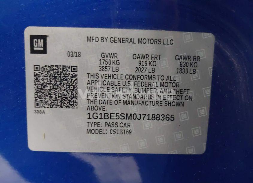 Photo 9 of 2018 Chevrolet Cruze LT AUTO (VIN 1G1BE5SM0J7188365)