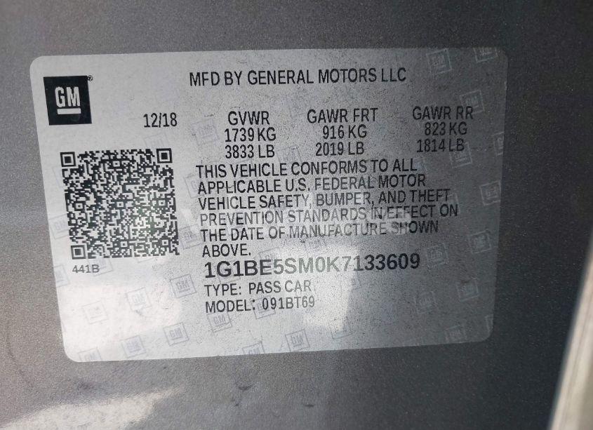 Photo 9 of 2019 Chevrolet Cruze LT (VIN 1G1BE5SM0K7133609)