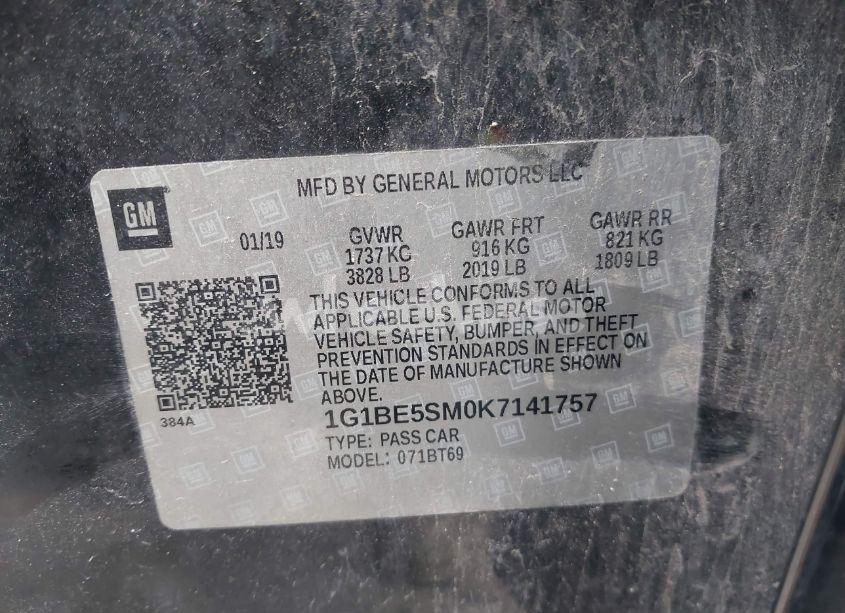 Photo 9 of 2019 Chevrolet Cruze LT (VIN 1G1BE5SM0K7141757)