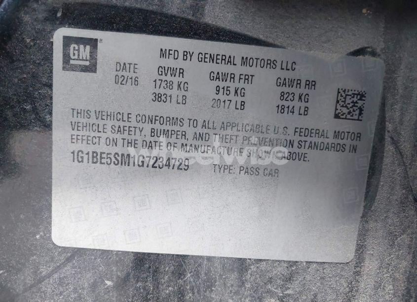 Photo 9 of 2016 Chevrolet Cruze LT AUTO (VIN 1G1BE5SM1G7234729)