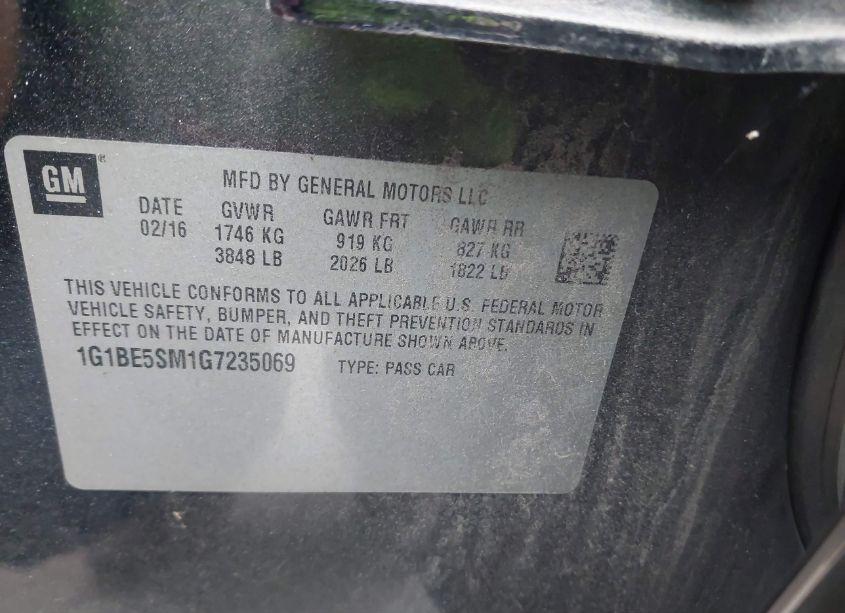 Photo 9 of 2016 Chevrolet Cruze LT AUTO (VIN 1G1BE5SM1G7235069)