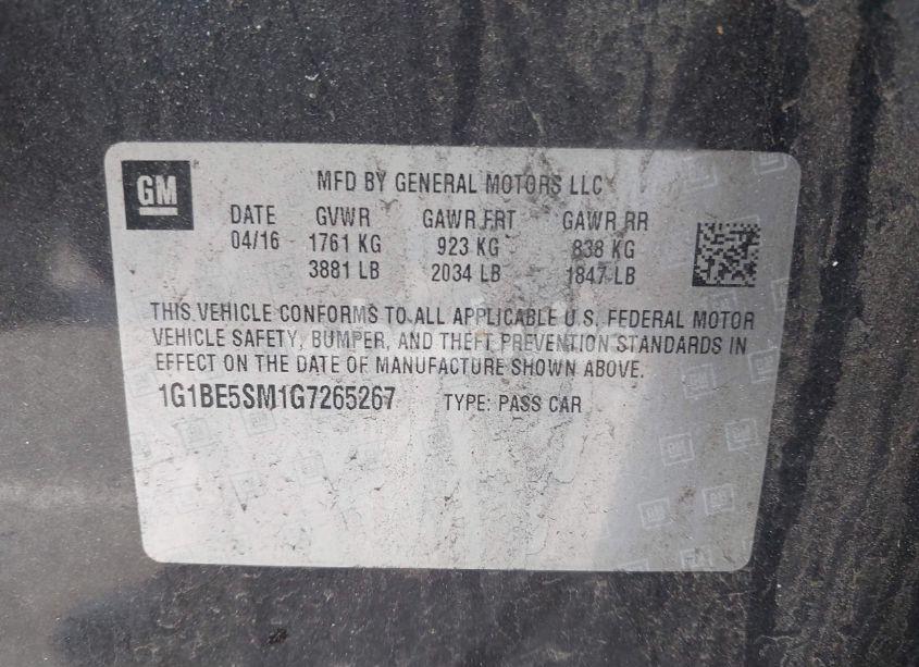 Photo 9 of 2016 Chevrolet Cruze LT AUTO (VIN 1G1BE5SM1G7265267)