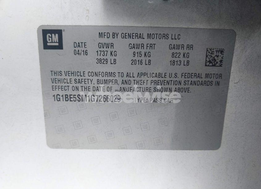 Photo 9 of 2016 Chevrolet Cruze LT AUTO (VIN 1G1BE5SM1G7266029)