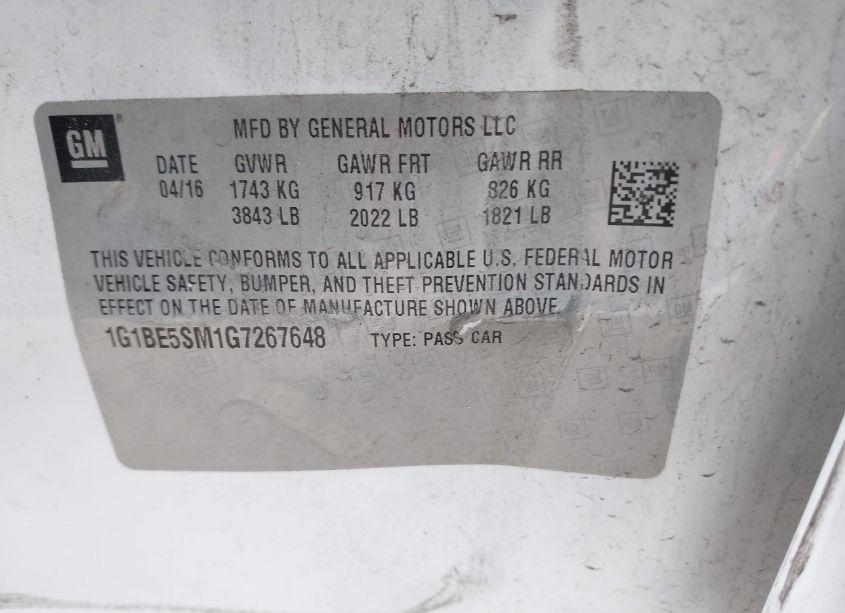Photo 9 of 2016 Chevrolet Cruze LT AUTO (VIN 1G1BE5SM1G7267648)