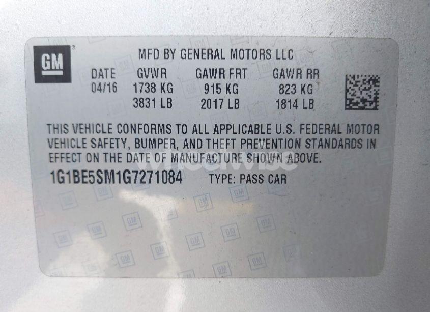 Photo 9 of 2016 Chevrolet Cruze LT AUTO (VIN 1G1BE5SM1G7271084)