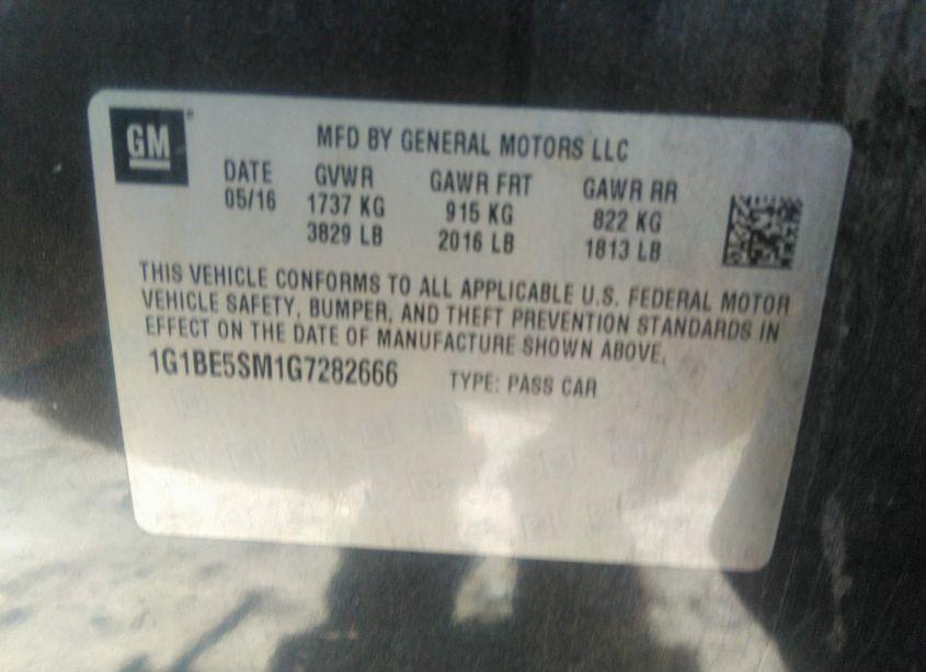 Photo 9 of 2016 Chevrolet Cruze LT AUTO (VIN 1G1BE5SM1G7282666)
