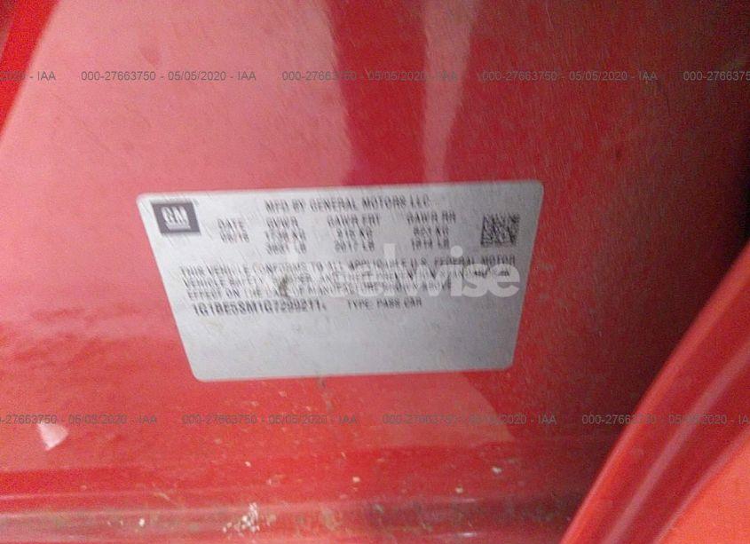 Photo 9 of 2016 Chevrolet Cruze LT AUTO (VIN 1G1BE5SM1G7299211)