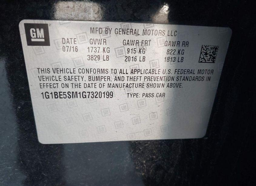 Photo 9 of 2016 Chevrolet Cruze LT AUTO (VIN 1G1BE5SM1G7320199)