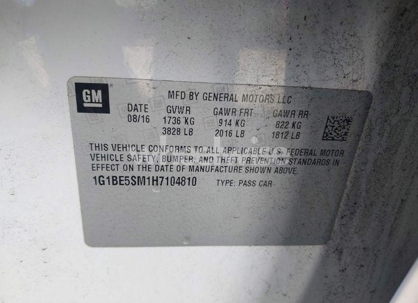 Photo 9 of 2017 Chevrolet Cruze LT AUTO (VIN 1G1BE5SM1H7104810)