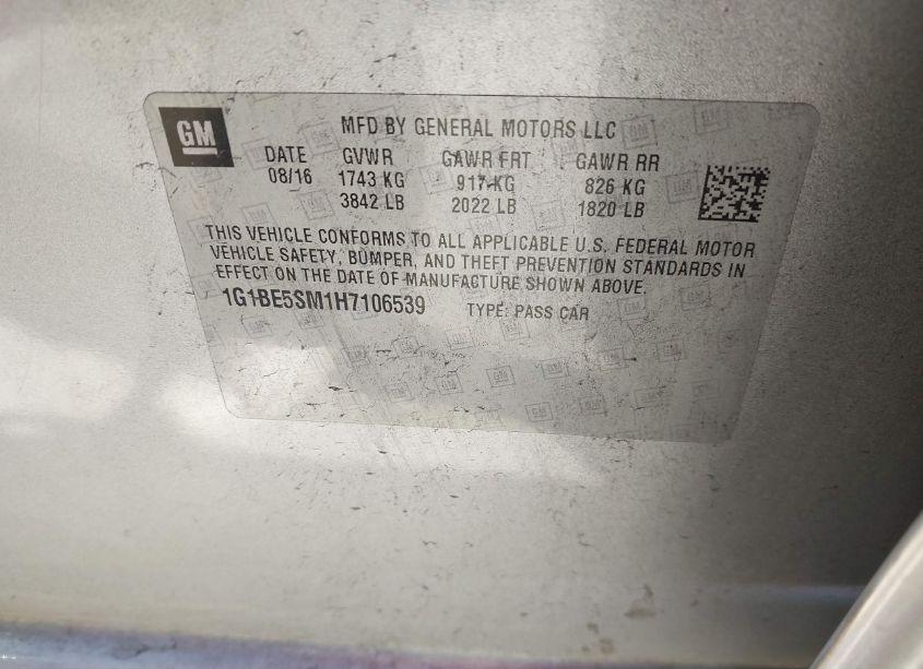 Photo 9 of 2017 Chevrolet Cruze LT AUTO (VIN 1G1BE5SM1H7106539)