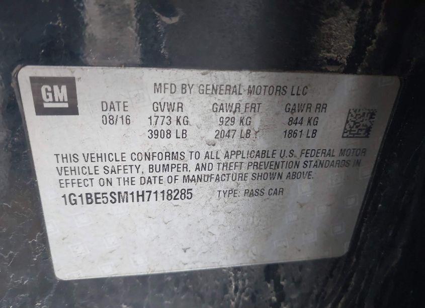 Photo 9 of 2017 Chevrolet Cruze LT AUTO (VIN 1G1BE5SM1H7118285)