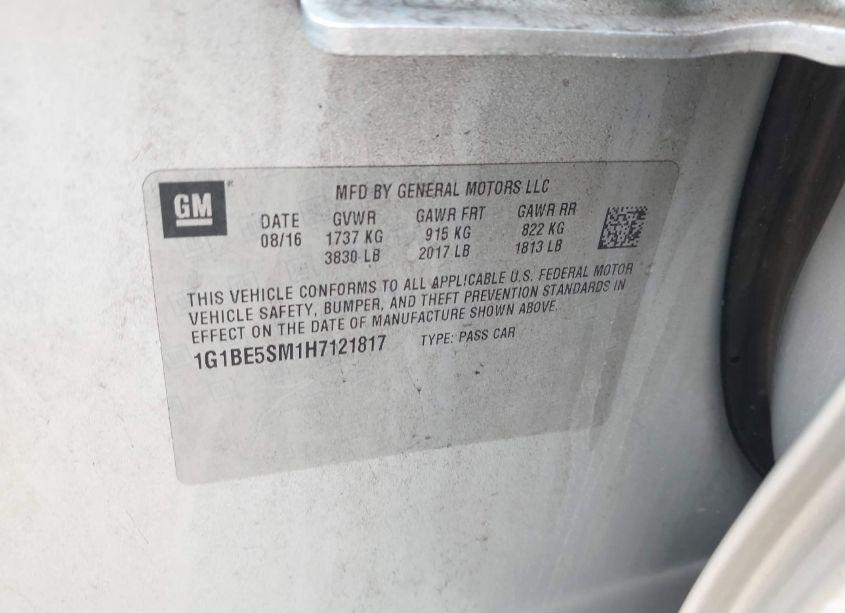 Photo 9 of 2017 Chevrolet Cruze LT AUTO (VIN 1G1BE5SM1H7121817)