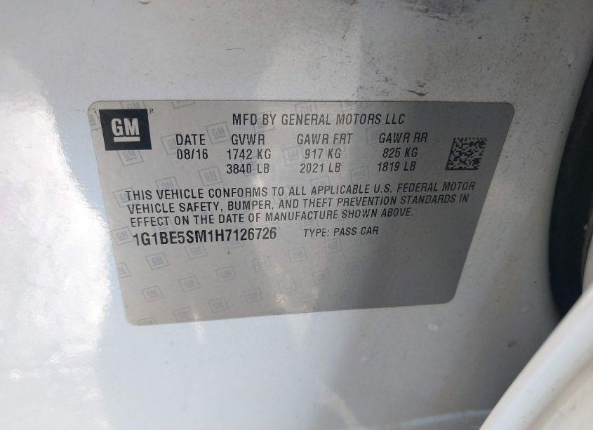 Photo 9 of 2017 Chevrolet Cruze LT AUTO (VIN 1G1BE5SM1H7126726)