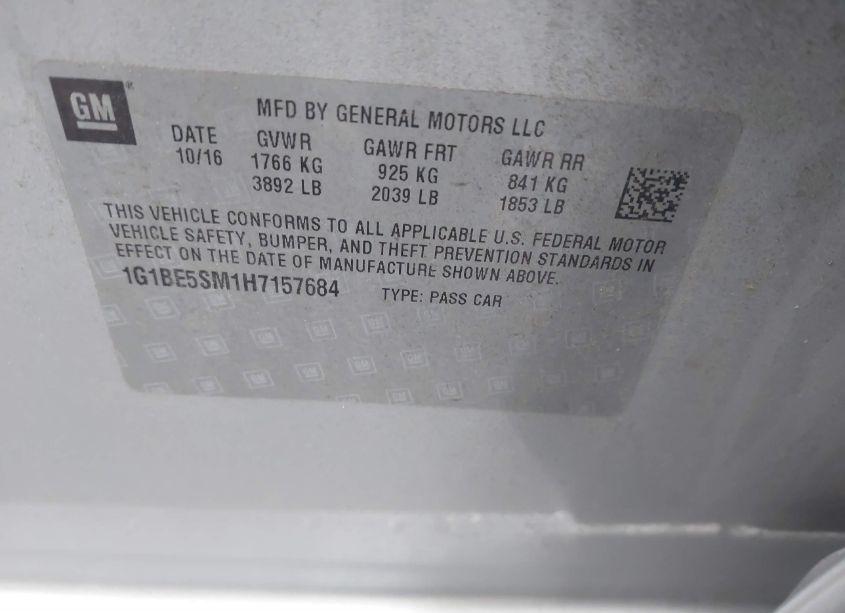 Photo 9 of 2017 Chevrolet Cruze LT AUTO (VIN 1G1BE5SM1H7157684)